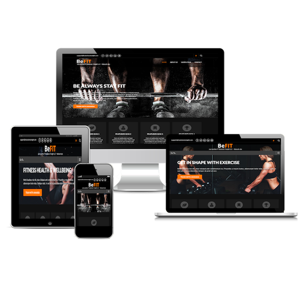 Picture showing responsive layout for the Be Fit theme design